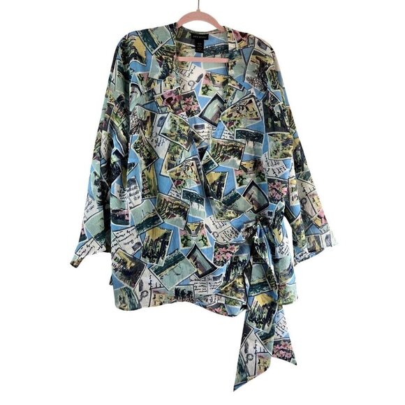 Kimono Wrap Blouse Semi-Sheer Lane Bryant 18/20 Tropical Bahamas Beach Travel Po - Picture 1 of 12